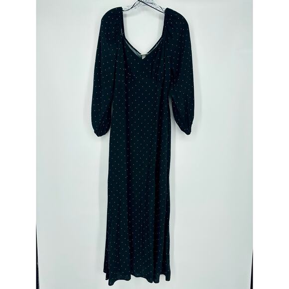 A New Day Women's Polka Dot Midi Dress Size Medium Black Long Sleeve V-Neck NWT - Picture 2 of 13